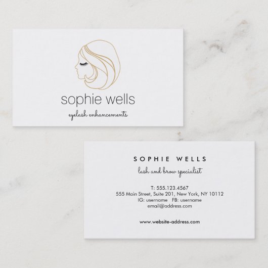 EyeLashエクステンションと付け睫毛ホワイト 名刺 (正面/裏面)