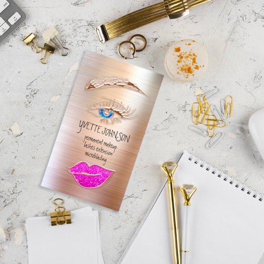 Eyelash Brow Makeup Logo QRCode Lip Rose Pink  名刺