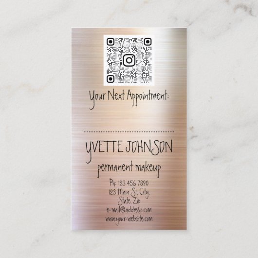Eyelash Brow Makeup Logo QRCode Lip Rose Pink  名刺 (裏面)