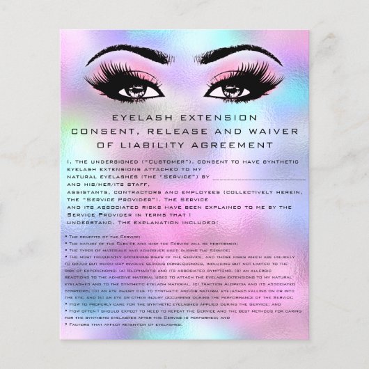 EYELASH EXTENSION RELEASE WAIVER Holograph Pink チラシ (正面)