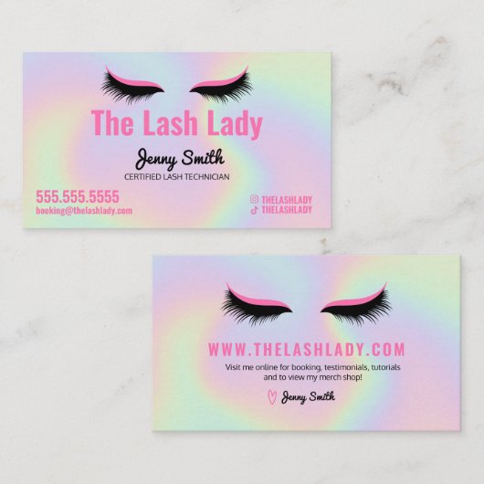 EyeLash Tech Lash美しいサロンHolographic Rainbow 名刺 (正面/裏面)