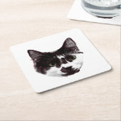 Eyes on Your Drink | Cat Face スクエアペーパーコースター (アングル)
