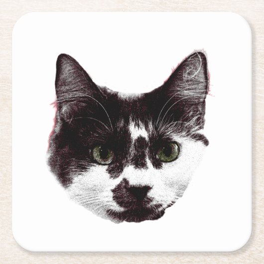 Eyes on Your Drink | Cat Face スクエアペーパーコースター (正面)