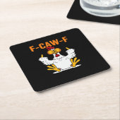 Fおもしろい-Caw-Fフィンガーチキン スクエアペーパーコースター (アングル)
