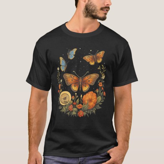 Fで蝶の美しい蝶ムーンモチーフ Tシャツ (正面)