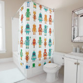 fのカラフルレトロロボットからのシームレスなパターン シャワーカーテン (インサイチュ)