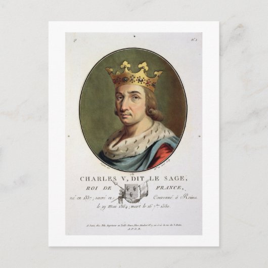 Fの賢い王という,チャールズ5世のポートレート ポストカード (正面)