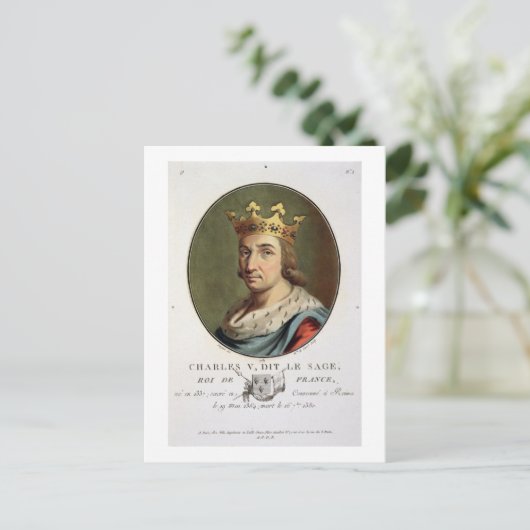 Fの賢い王という,チャールズ5世のポートレート ポストカード (スタンド正面)