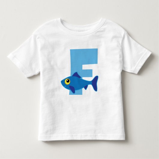 Fの魚の青のモノグラム トドラーTシャツ (正面)