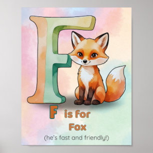 Fはキツネ用お洒落- Alphabet Animal Poster ポスター