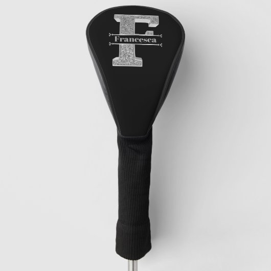 Fイニシャルパーソナライズされたシルバーモノグラムあなたの名前 ゴルフヘッドカバー (正面)