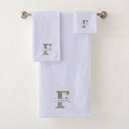 Fイニシャルパーソナライズされたシルバーモノグラムあなたの名前 バスタオルセット