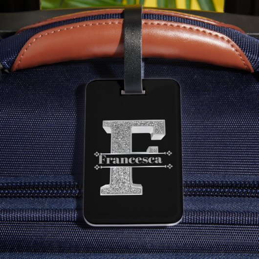 Fイニシャルパーソナライズされたシルバーモノグラムあなたの名前 ラゲッジタグ (裏面インサイチュ4)