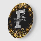 Fイニシャルパーソナライズされたシルバーモノグラムあなたの名前 ラージ壁時計 (傾斜)