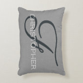 Fイニシャルパーソナライズされた名白黒グレー アクセントクッション (正面(垂直))