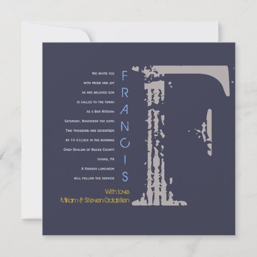 Fイニシャル収集こうもりバー（ユダヤ教の）バル・ミツバー招待状 招待状 (正面)