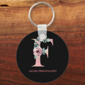 Fフローラモノグラム名文字ピンクアゲートキーチェーン キーホルダー (正面)