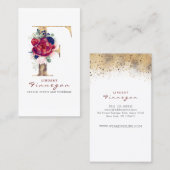 Fモノグラムブルゴーニュ金ゴールドとネイビーブルーフローラ 名刺 (正面/裏面)