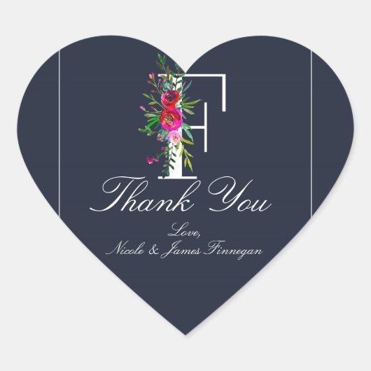 Fモノグラムラストイニシャルモダンブルーフローラ結婚ズ ハートシール (正面)