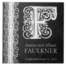 Fモノグラム「黒の白いレース」結婚のタイル タイル