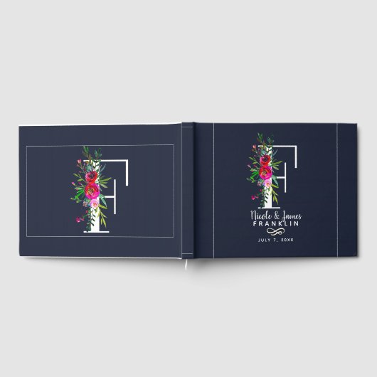 Fレターイニシャルモノグラムフローラ名結婚の ゲストブック (全面)
