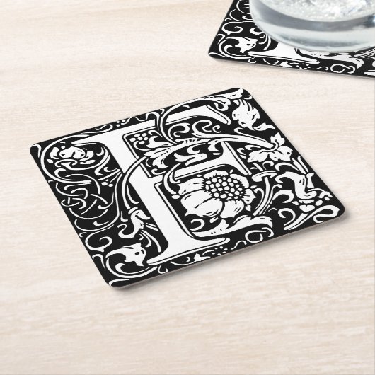 F中世モノグラムアールヌーボー スクエアペーパーコースター (アングル)