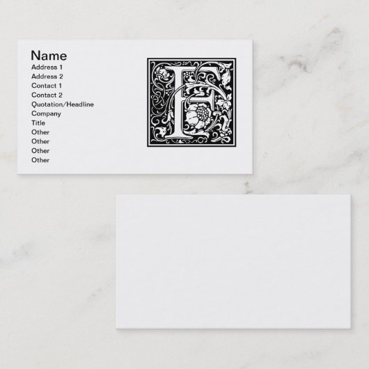 F中世モノグラムアールヌーボー 名刺 (正面/裏面)