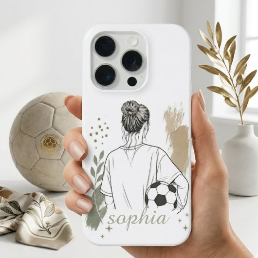 F文字の女子サッカー選手のミニマリスト ラインアート iPhoneケース