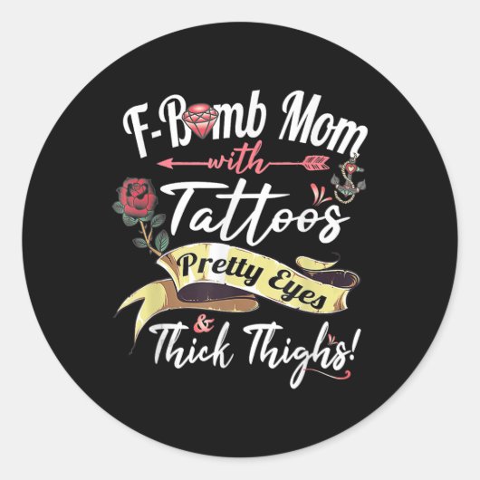 F爆弾母タトゥー目かわいらし太い太もも可愛いM ラウンドシール (正面)