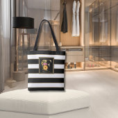 F金ゴールドフローラモノグラム |白黒金ゴールドストライプ トートバッグ