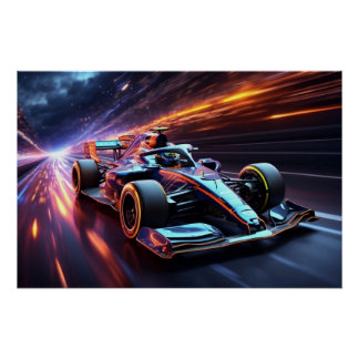 F1スピードがライトトレイルを通過する ポスター