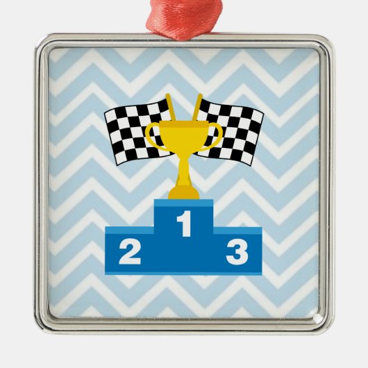 F1旗のトロフィカーレースおよびシェブロンのランク付け メタルオーナメント (正面)