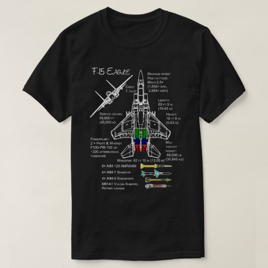 F15イーグル仕様シャツ軍隊戦闘機ジェット Tシャツ (デザイン正面)