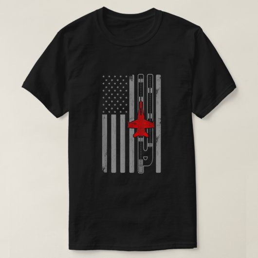 F18ホーネット戦闘機ジェット機米国旗ルーン Tシャツ (デザイン正面)