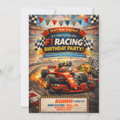 F1 Racing Red Car Birthday Boy Party Invitation 招待状 (正面)