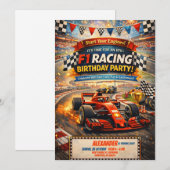 F1 Racing Red Car Birthday Boy Party Invitation 招待状 (正面/裏面)