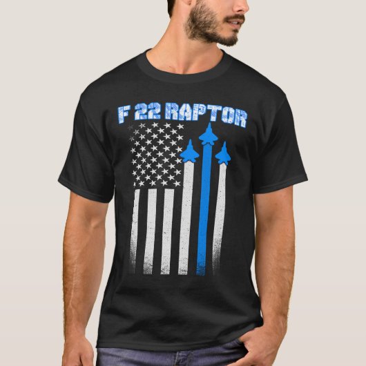 F22ラプターアメリカンジェット動揺して国旗 Tシャツ (正面)