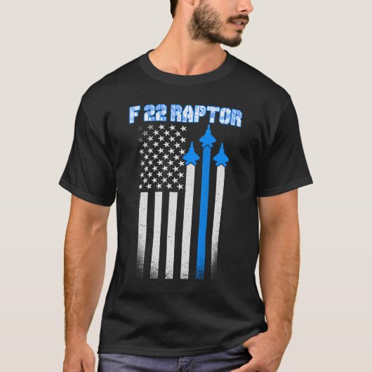 F22ラプターアメリカンジェット動揺して国旗 Tシャツ (正面)