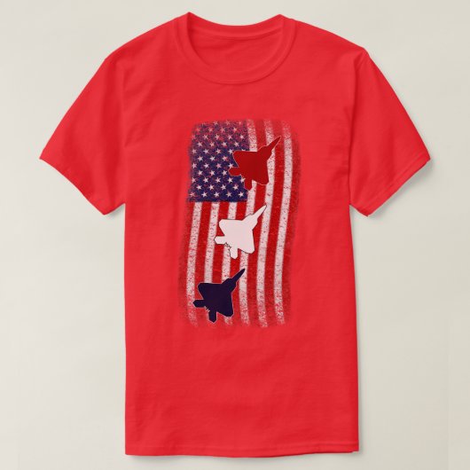 F22 Raptor American国旗7月赤白Blu Tシャツ (デザイン正面)