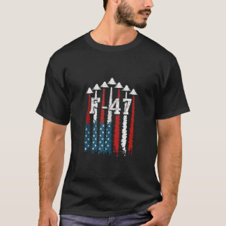 F47戦闘機ジェットエアショーアメリカ国旗4t Tシャツ