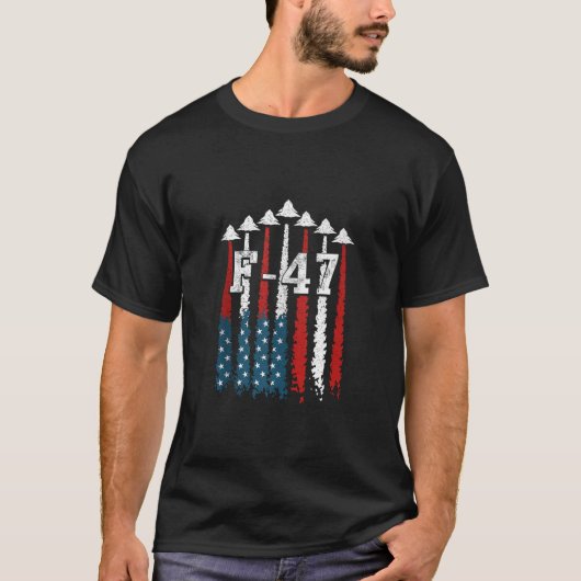 F47戦闘機ジェットエアショーアメリカ国旗4t Tシャツ (正面)