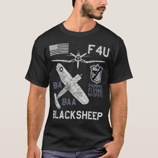 F4Uブラックシープ第2次世界大戦ファイター飛行機Tシャツ Tシャツ (正面)