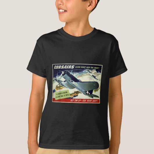 F4u Corsair米国戦闘機プロパガンダ第2次世界大戦ポスター Tシャツ (正面)