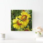 F6イエローワイルドフラワーズガイラディア スクエア壁時計 (ホーム)