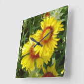 F6イエローワイルドフラワーズガイラディア スクエア壁時計 (傾斜)