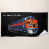 F7オレンジ色のディーゼル機関車 – 名前の追加 ビーチタオル (正面)