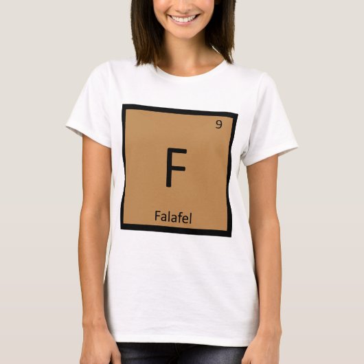 F - ファラフェルの化学 周期表の記号 Tシャツ (正面)