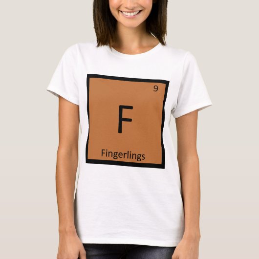 F - フィンガーリングス 化学 周期表 シンボル Tシャツ (正面)