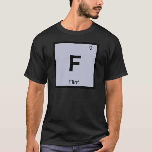 F - フリント ミシガン 化学 周期表 シンボル Tシャツ (正面)