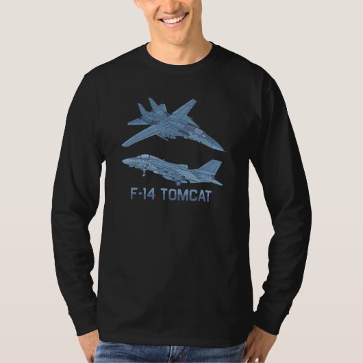 F 14 Tomcat Jet戦闘機の飛行機図 Tシャツ (正面)